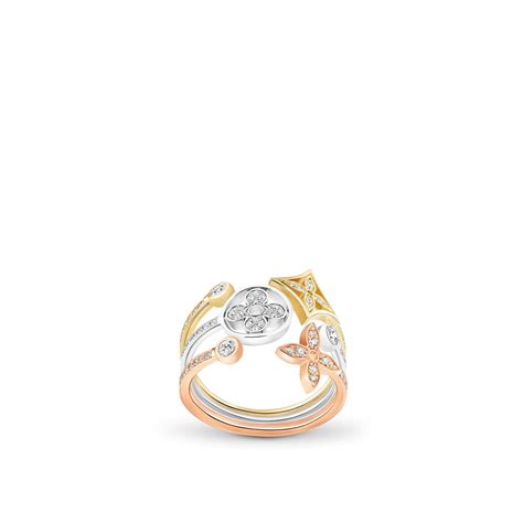 Idylle Blossom ring, 3 golds and diamonds 